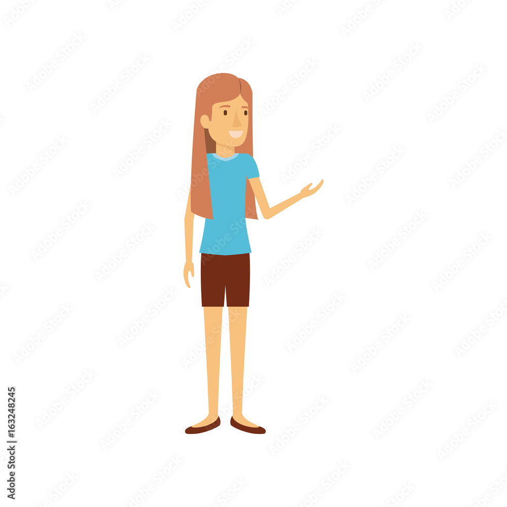 colorful silhouette of woman in casual clothes standing with straight long hair vector illustration colorful silhouette of woman in casual clothes standing with straight long hair vector illustration