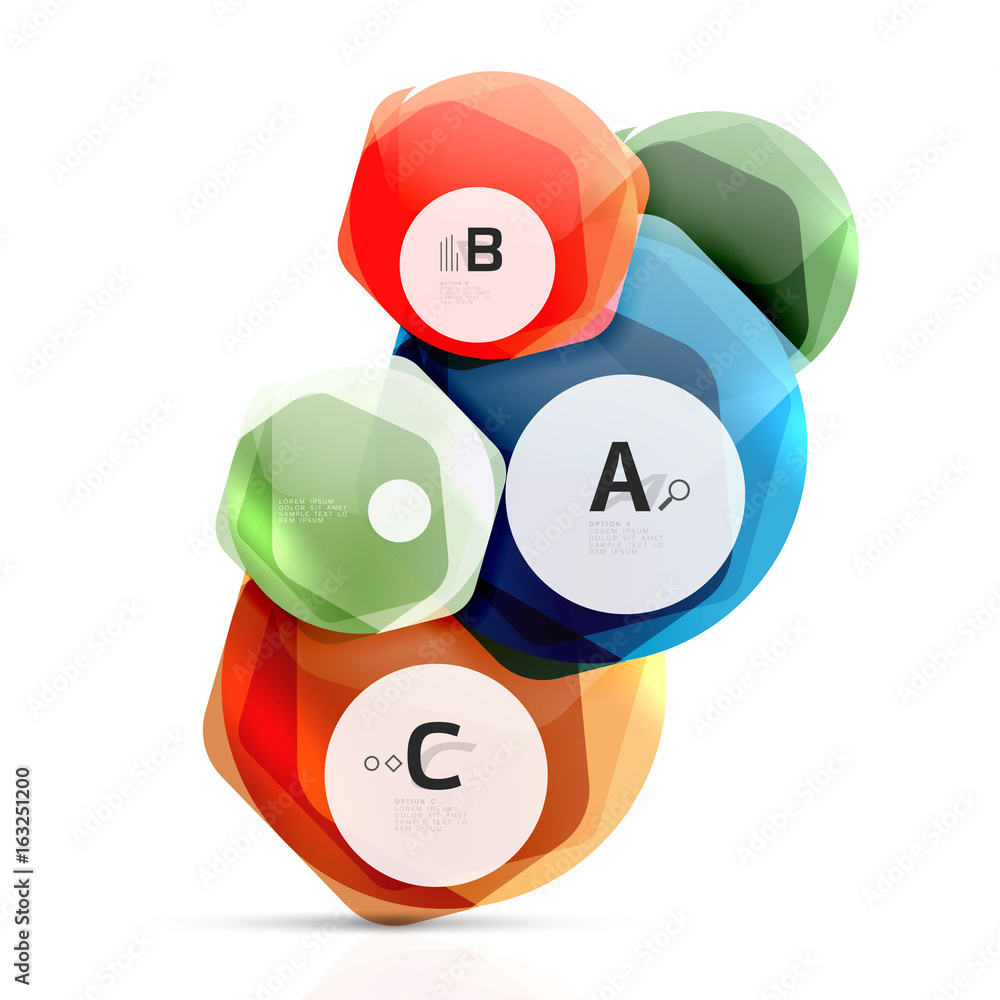 Glass color hexagons. Glossy plastic hexagon design with text Glass color hexagons. Glossy plastic hexagon design with text