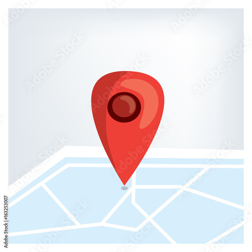 Red GPS marker on the map. Flat illustration.