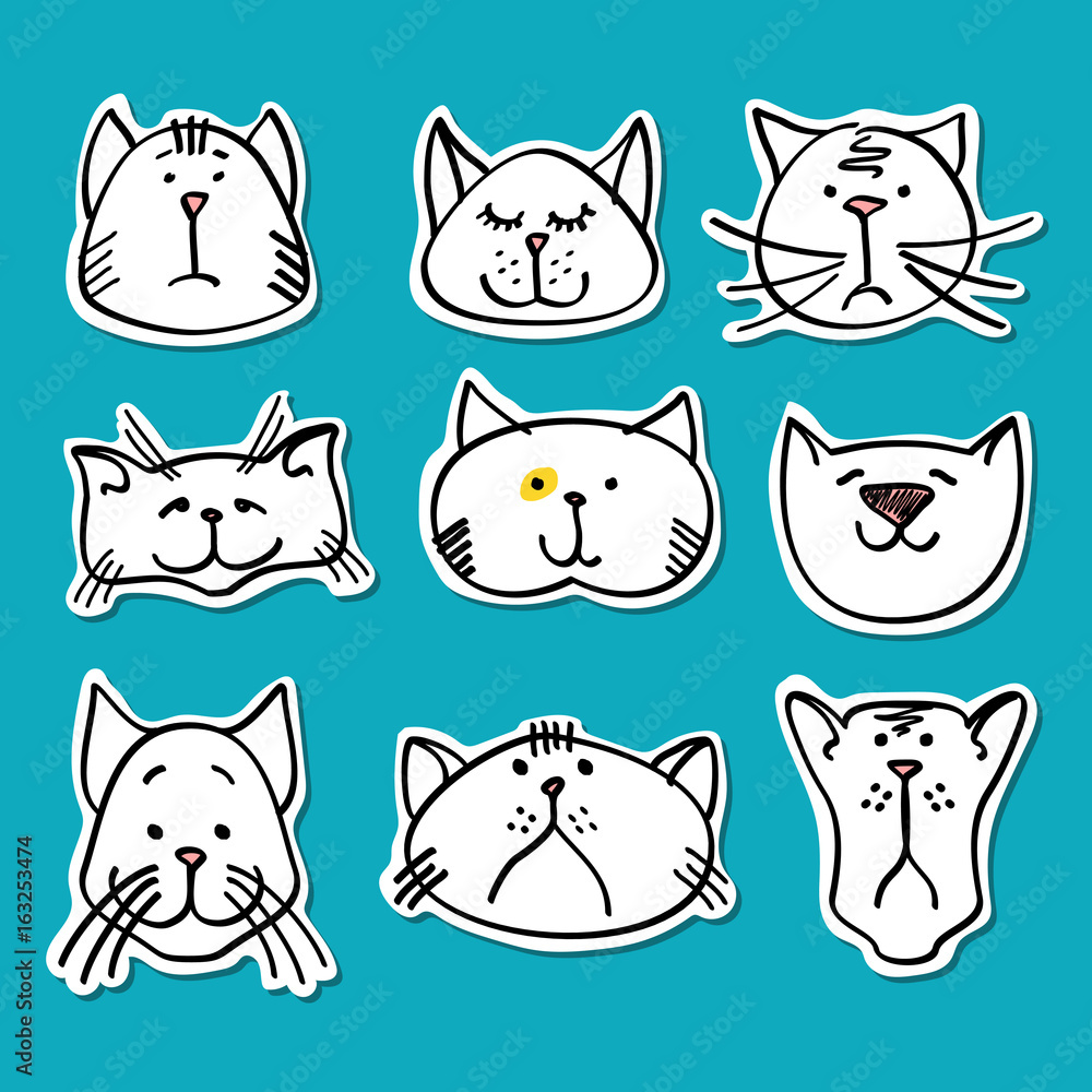 Fototapeta premium Cute doodle cats stickers collection