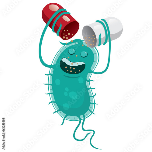 Illustration depicts a super bacterium a microorganism, drug resistant or antibiotic. Ideal for informational and medicinal materials