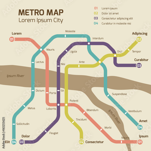 Vintage colors subway map vector concept