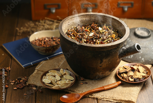Chinese traditional herbal medicine in casserole