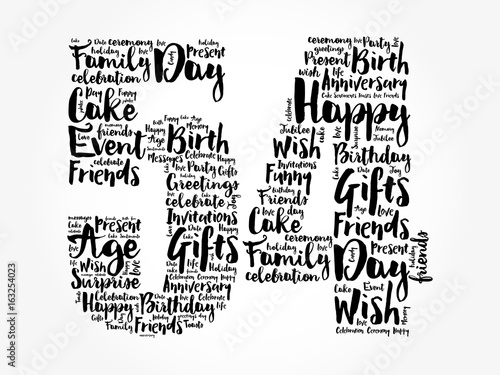 Happy 54th birthday word cloud collage concept