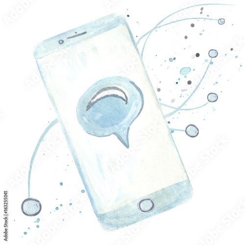 watercolor smart phone with talking bubble