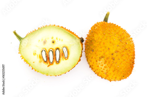 Gac Fruit Or Baby Jackfruit / Gac Fruit Or Baby Jackfruit With Half Cross Section Isolated On White Background.