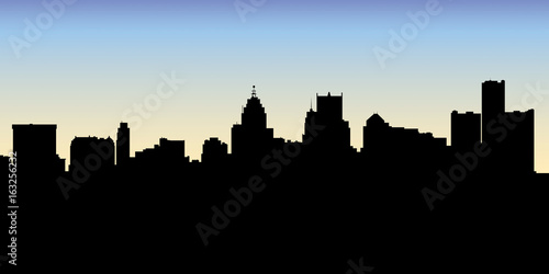 Skyline silhouette of the city of Detroit, Michigan, USA. © blambca