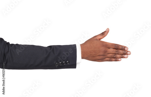 Hand ready for handshake isolated on white