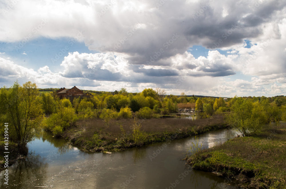 The landscape is old mills near the river The landscape is old mills near the river