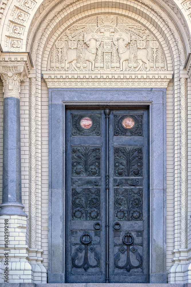 Iron door of  of Naval Cathedral of Saint Nicholas in Kronstadt