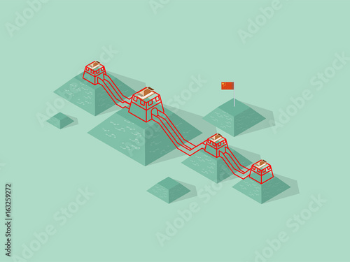 illustration isometric vector design concept of the great wall of china, the great wall of china the new seven wonders of the world, china famous landmark great wall
