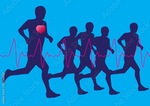 Running marathon  people run  dark poster. Vector illustration 