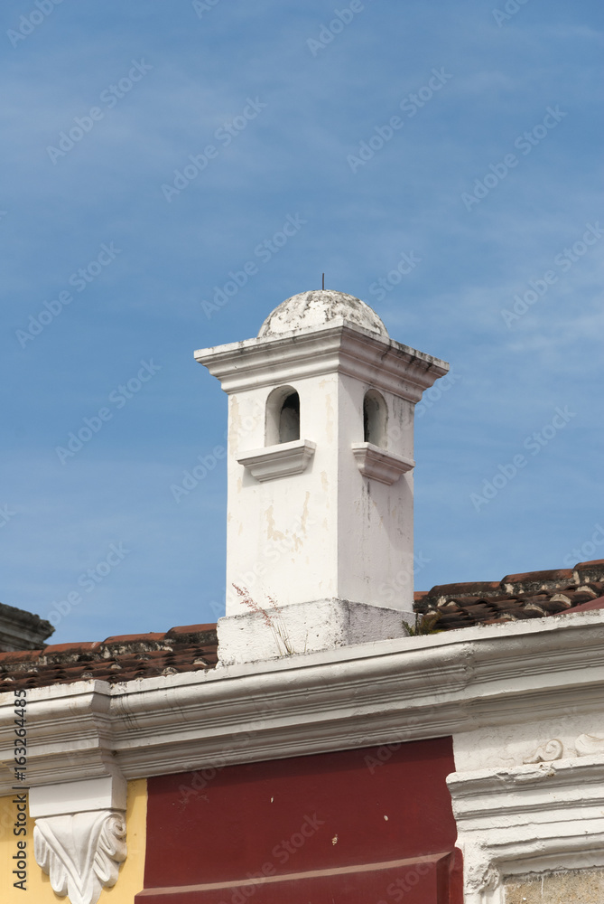 Exterior detail of house in La Antigua Guatemala, wall and cupula colonial style in Guatemala, Central America.