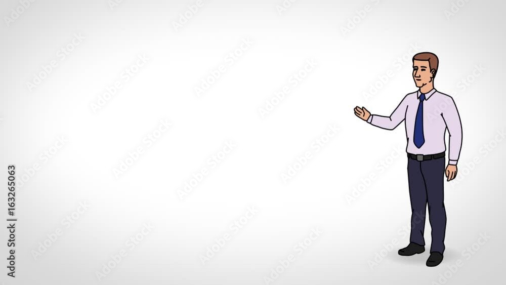 Animated Character Boss or Manager stands in full growth and says, smooth contour, white background Animated Character Boss or Manager stands in full growth and says, smooth contour, white background