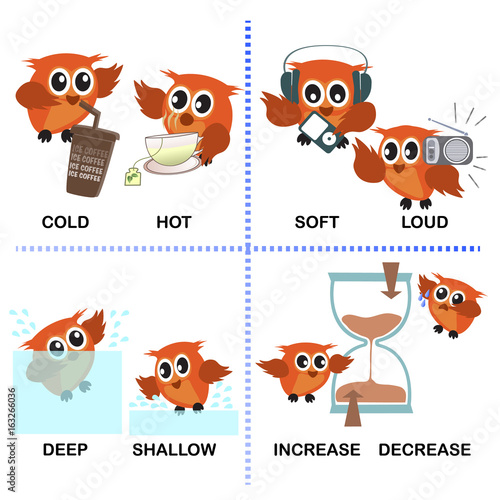 opposite word vector background for preschool (cold hot deep shallow soft loud increase decrease)