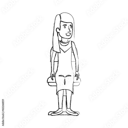 blurred silhouette of woman with long hair and straight and sitting in chair vector illustration