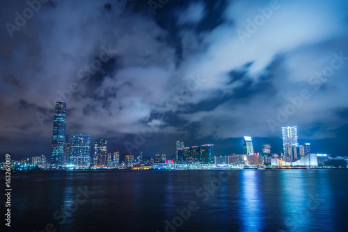 Night view skyline panorama Victoria Harbor of Hong Kong