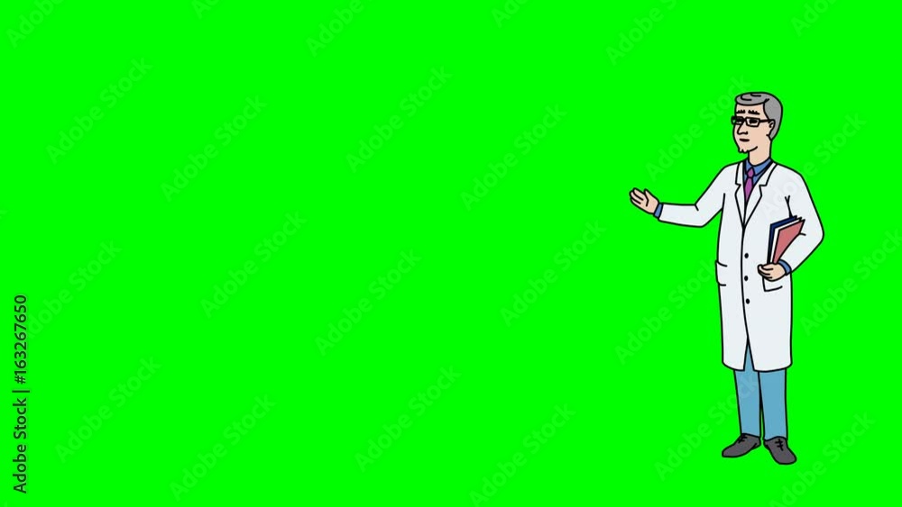 Animated Character Doctor or Medic stands in full growth and says, smooth contour, green screen Animated Character Doctor or Medic stands in full growth and says, smooth contour, green screen