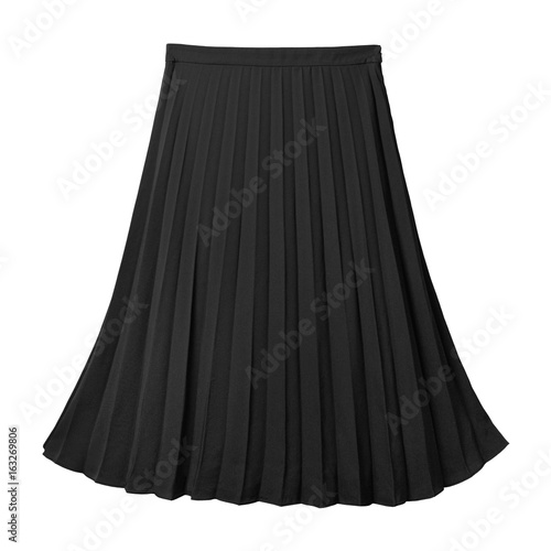 Black classic pleated midi skirt isolated on white