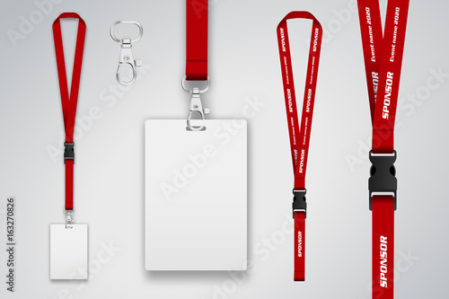 Set of lanyard and badge. Template for presentation of their design. Realistic vector illustration. photo