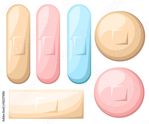 Illustration of medical bandage in different shape , Plaster Web site page and mobile app design vector element.