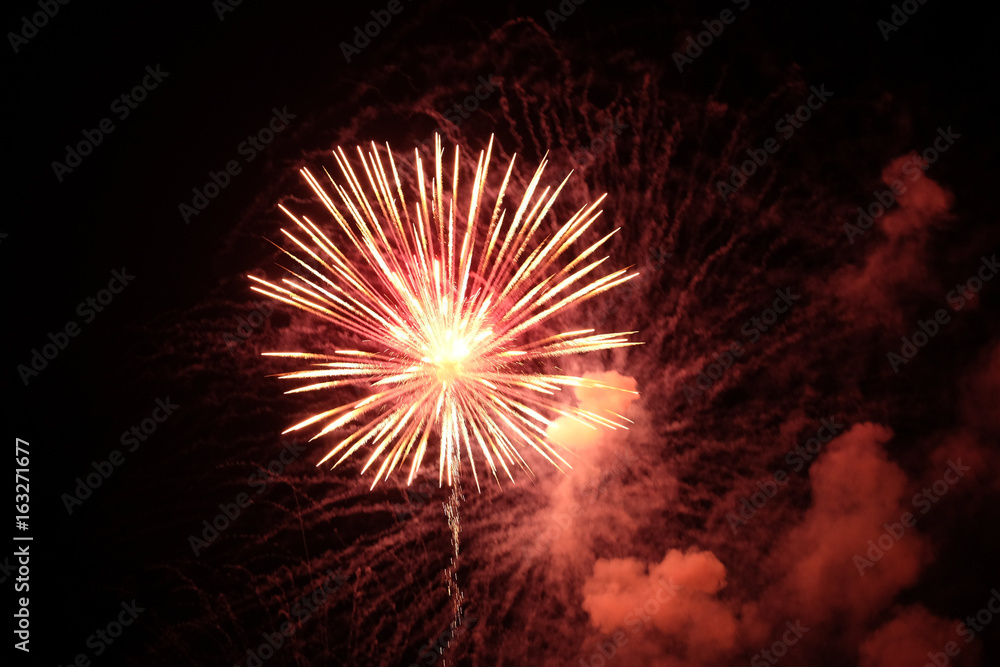 Bright streaming firework in the night sky Bright streaming firework in the night sky