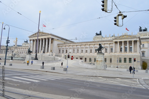 Street View of Austrian Parliament Building in Vienna, Austria