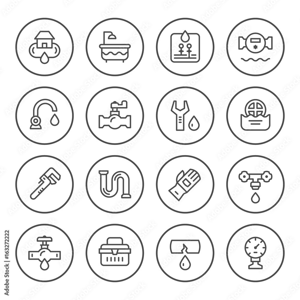Set round line icons of plumbing Set round line icons of plumbing