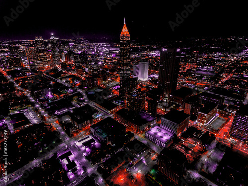 Fotografia Drone view of Atlanta Skyline at night- enhanced colors and vivid imagery