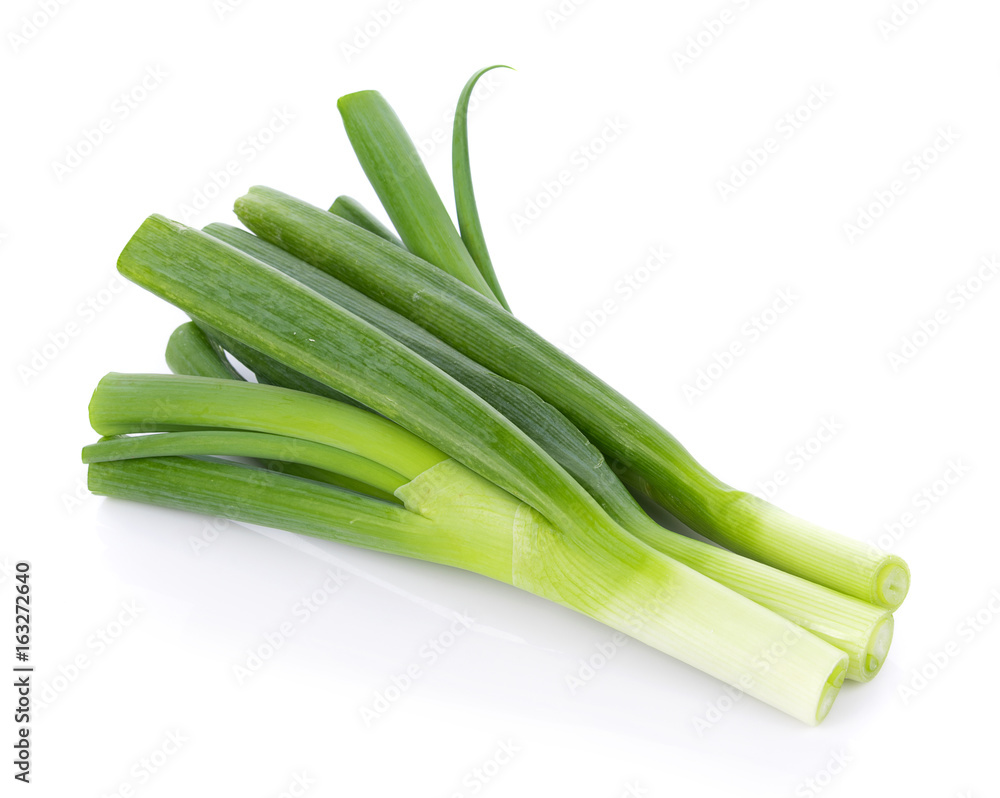 Green Japanese Bunching Onion on white background Green Japanese Bunching Onion on white background