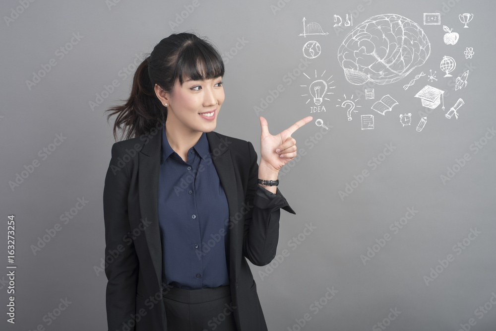 Beautiful university student with education success icon Beautiful university student with education success icon