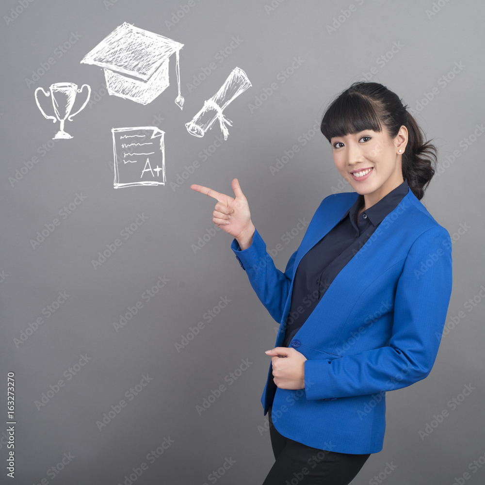 Beautiful university student with education success icon