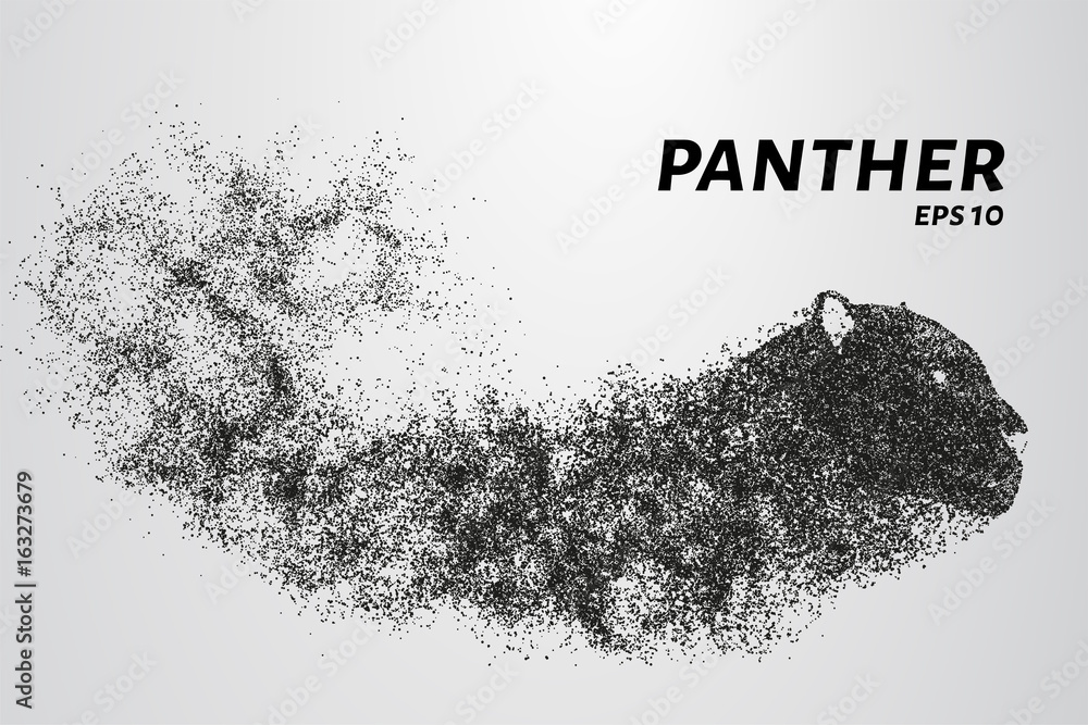 Naklejka premium Panther of particles. Panther's head consist of circles and dots. Vector illustration.