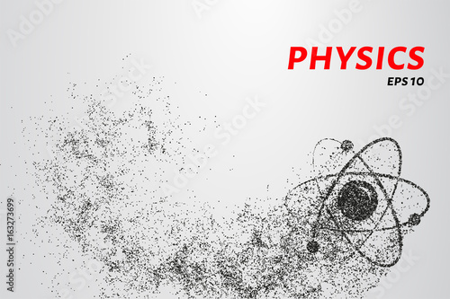 Atom of the particles. The atom and the electrons consists of circles and points. Vector illustration.