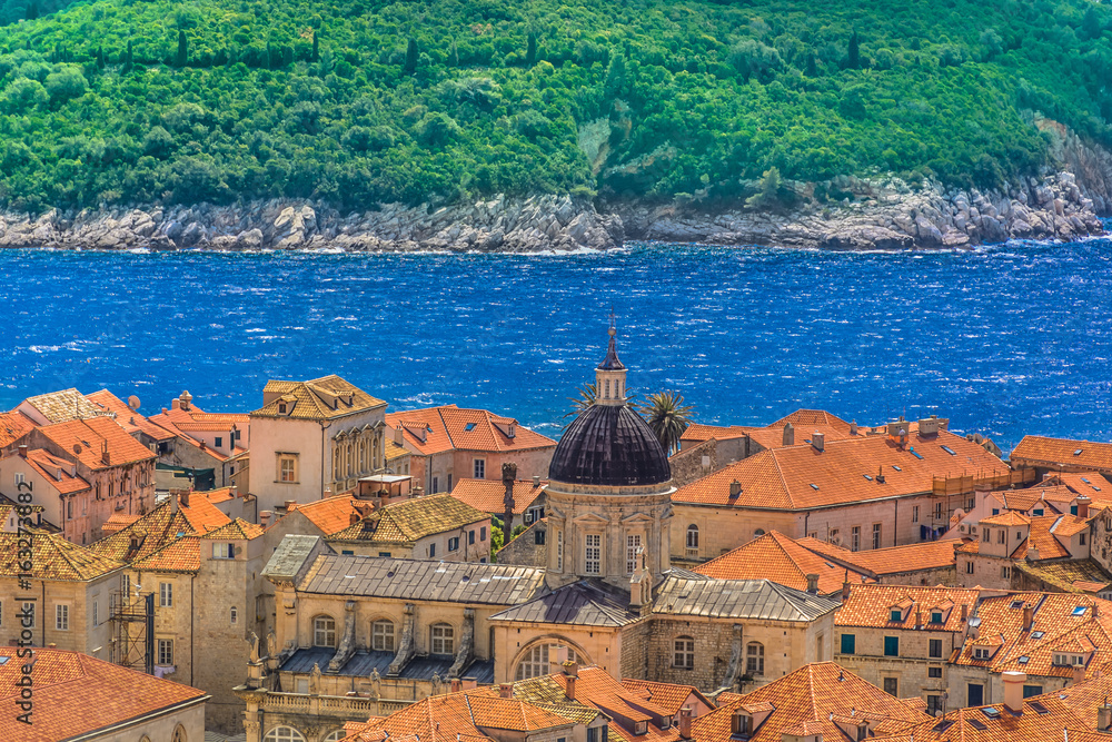 Dubrovnik coastal town. / Scenic aerial view on Dubrovnik landscape in Croatia, Europe.