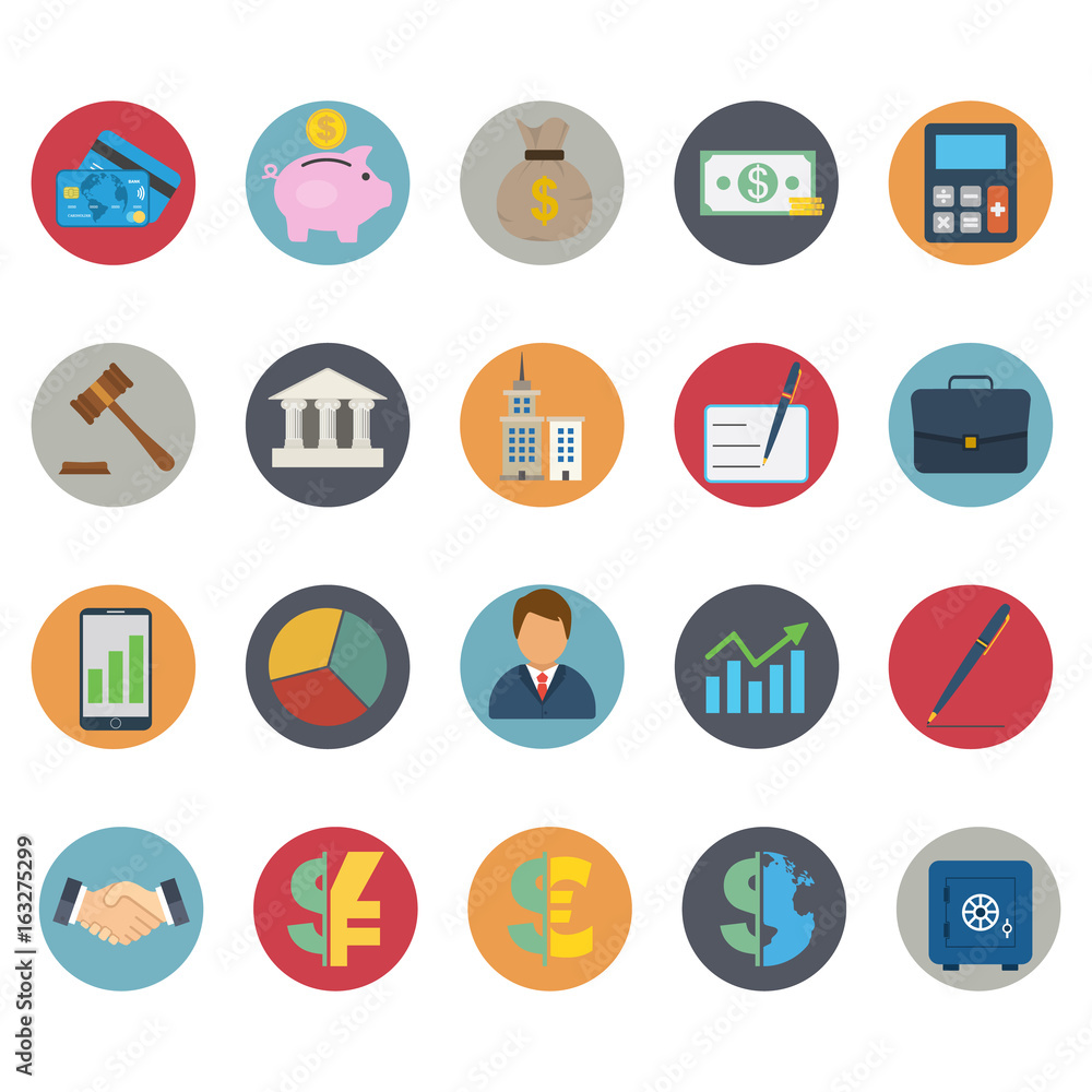Business and finance icons set. Business elements, office equipment and marketing items. Flat style icons. Vector illustration Business and finance icons set. Business elements, office equipment and marketing items. Flat style icons. Vector illustration