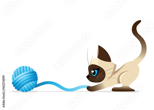 Siamese cat the Lovely kitten with blue eyes fluffy on a white background spotty a pet Cat breeds cute pet animal set vector illustration Web site page and mobile app design vector element.