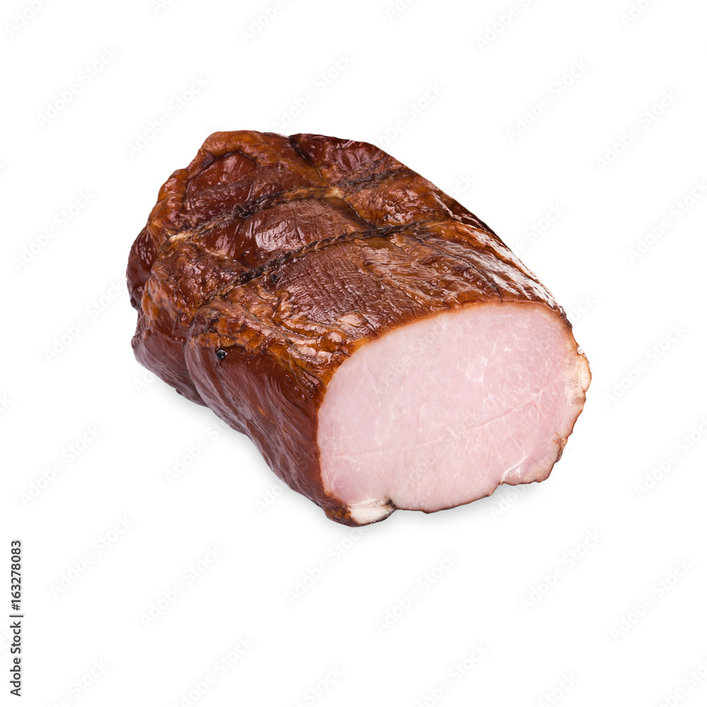 Piece of pork ham isolated on white background. Meatworks product Piece of pork ham isolated on white background. Meatworks product