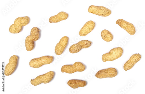 Peanuts with shells isolated on white background, with top view