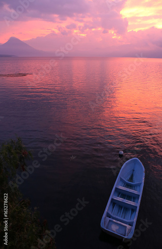 Pink Sunset at Lago Atitlan in Guatemala photo