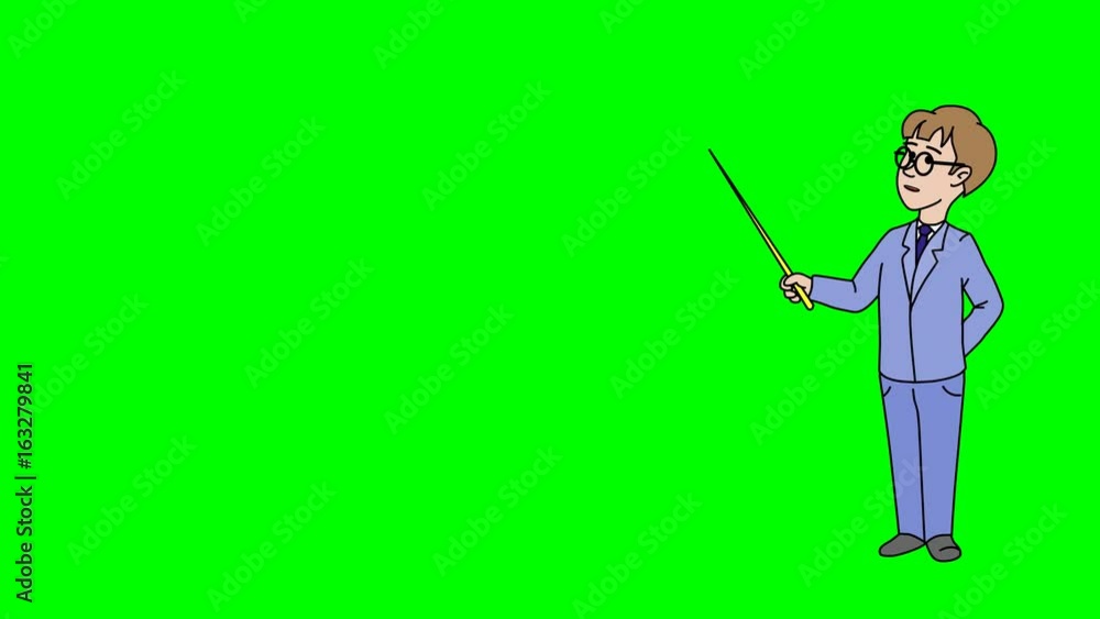 Animated Character Schoolboy with Glasses stands in full growth and says, smooth contour, green screen Animated Character Schoolboy with Glasses stands in full growth and says, smooth contour, green screen