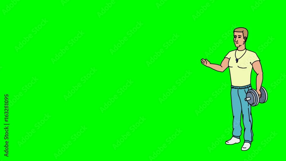 Animated Character Athlete or Coach stands in full growth and says, smooth contour, green screen Animated Character Athlete or Coach stands in full growth and says, smooth contour, green screen