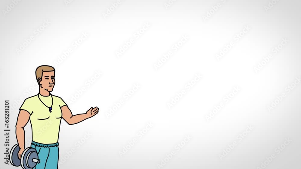Animated Character Athlete or Coach stands in the foreground and says, smooth contour, white background Animated Character Athlete or Coach stands in the foreground and says, smooth contour, white background