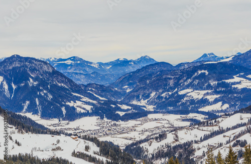 Mountains with snow in winter. Ski resort of Soll, Tyrol, Austria
