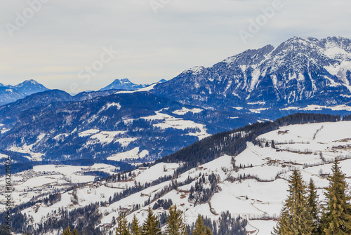 Mountains with snow in winter. Ski resort of Soll, Tyrol, Austria