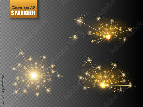 Festive Christmas sparkler set isolated on transparent background. Vector eps10