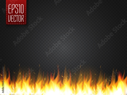 Realistic fire flame vector special effect isolated on transparent background.