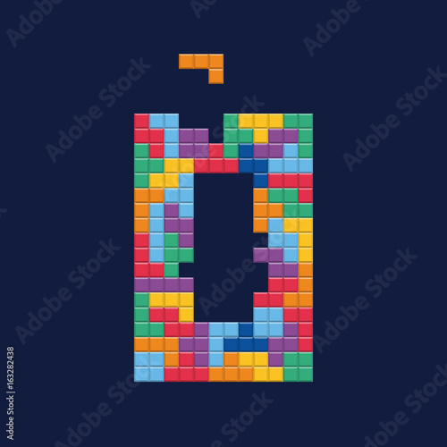 Logo number "0", video game pixel style. Editable vector design. 