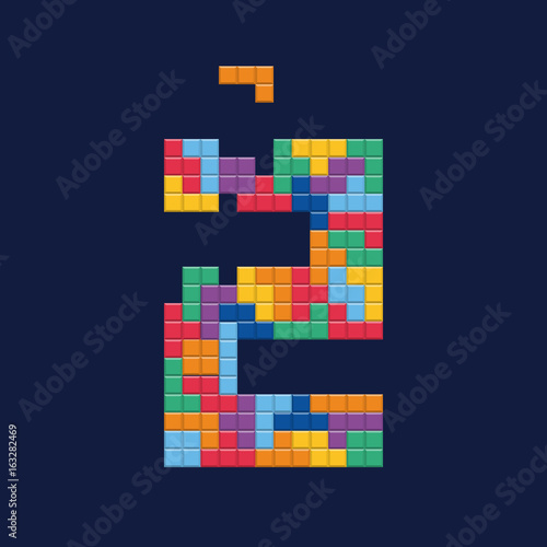 Logo number "2", video game pixel style. Editable vector design. 