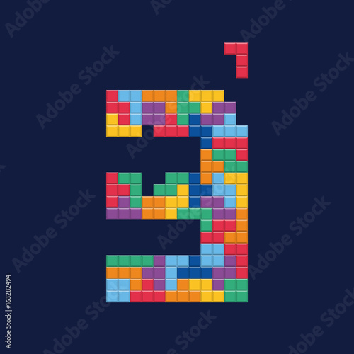 Logo number "3", video game pixel style. Editable vector design. 